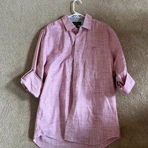 Michael Brandon Men's Long Sleeve Button-Up Shirt – Red/White Design, Slim Fit